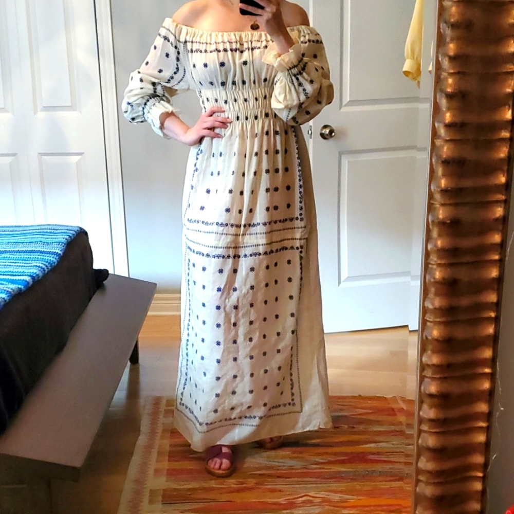 Vintage off the shoulder long floral dress